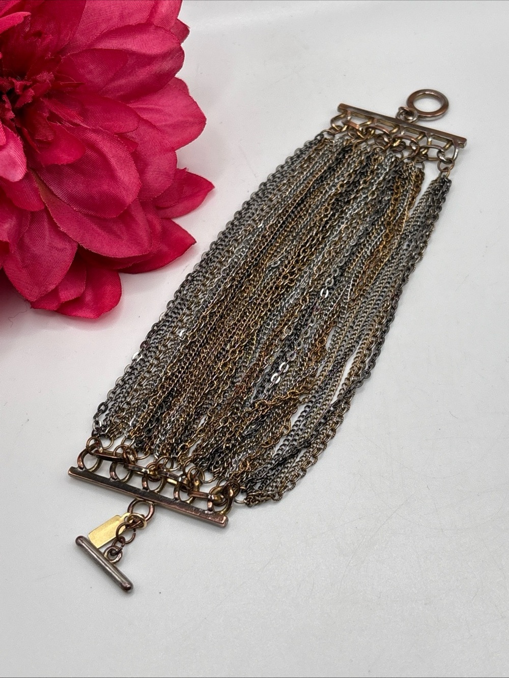 Lucky Star Multi-Strand Mixed-Metal Chain Bracelet w/ Toggle Clasp